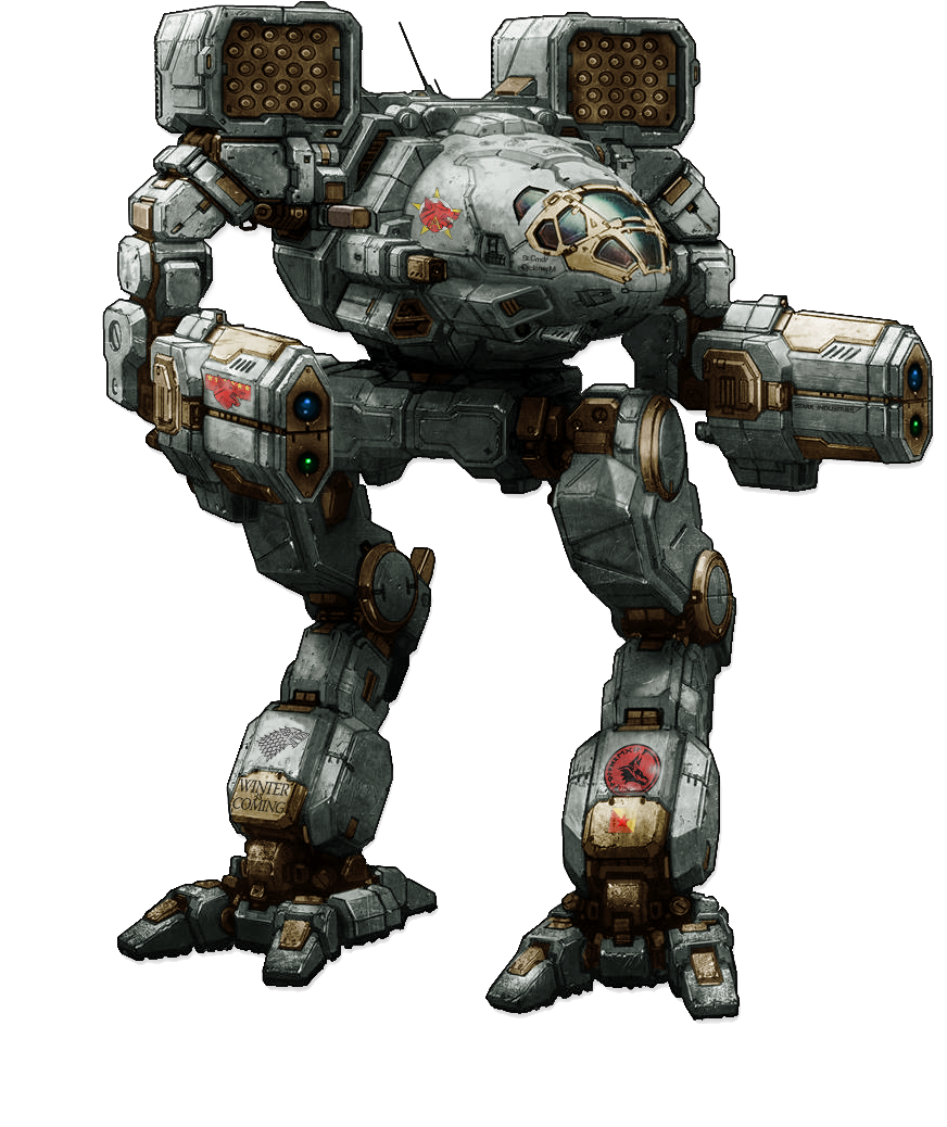 A large, heavily armed Battletech robot